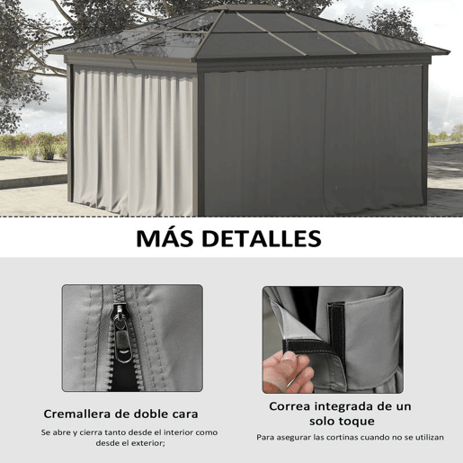 Outsunny 4 Paredes Laterais para Tenda 302x205 cm Laterais para Tenda Universal com Ganchos e Argola em C para Tenda de Jardim Terraço Cinza Claro