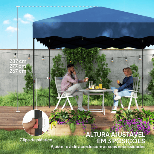 Outsunny Tenda Dobrável Pop UP Tenda 3x3 m Tenda para Eventos com Proteção UV50+ Altura Ajustável Bolsa de Areia e Bolsa de Transporte com Rodas para Campismo Festas Azul