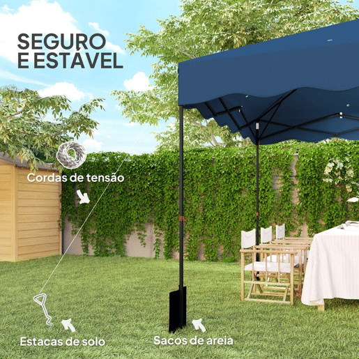 Outsunny Tenda Dobrável Pop UP Tenda 3x3 m Tenda para Eventos com Proteção UV50+ Altura Ajustável Bolsa de Areia e Bolsa de Transporte com Rodas para Campismo Festas Azul