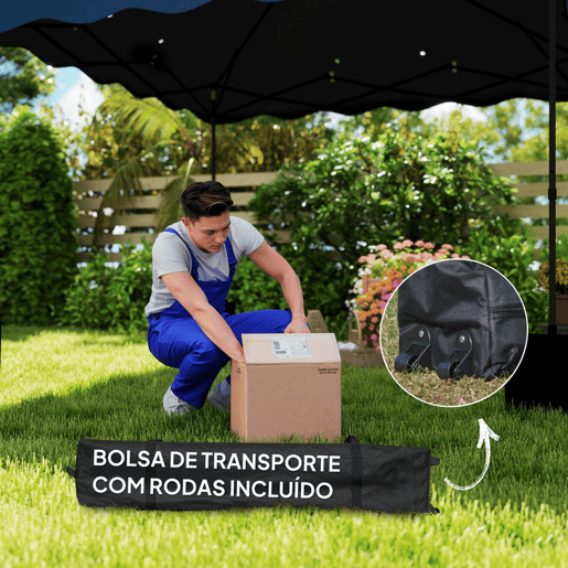 Outsunny Tenda Dobrável Pop UP Tenda 3x3 m Tenda para Eventos com Proteção UV50+ Altura Ajustável Bolsa de Areia e Bolsa de Transporte com Rodas para Campismo Festas Azul