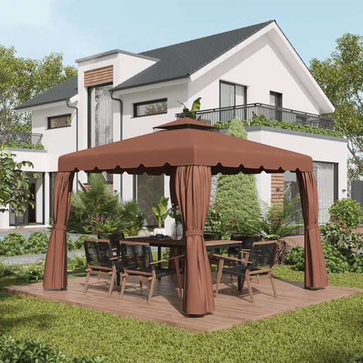 Outsunny Toldo de Substituição para Pérgola 300x300 cm Teto de Substituição para Pérgolas Exterior com Duplo Teto e 8 Orifícios de Drenagem Marrom