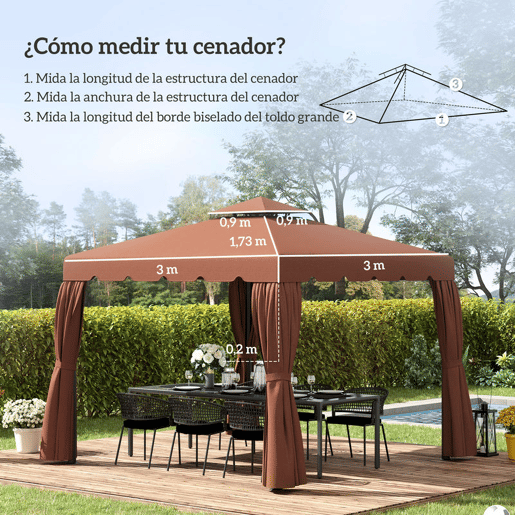 Outsunny Toldo de Substituição para Pérgola 300x300 cm Teto de Substituição para Pérgolas Exterior com Duplo Teto e 8 Orifícios de Drenagem Marrom
