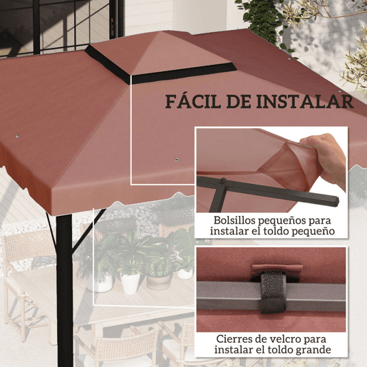 Outsunny Toldo de Substituição para Pérgola 300x300 cm Teto de Substituição para Pérgolas Exterior com Duplo Teto e 8 Orifícios de Drenagem Marrom