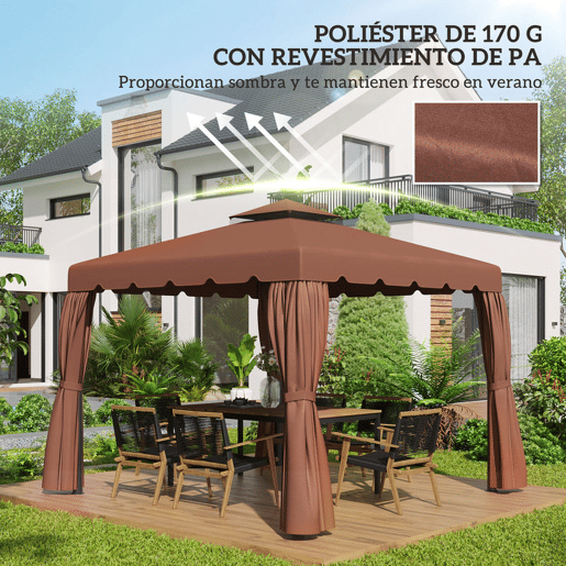Outsunny Toldo de Substituição para Pérgola 300x300 cm Teto de Substituição para Pérgolas Exterior com Duplo Teto e 8 Orifícios de Drenagem Marrom