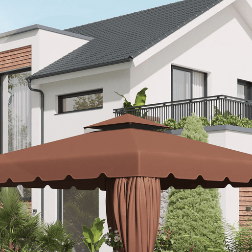 Outsunny Toldo de Substituição para Pérgola 300x300 cm Teto de Substituição para Pérgolas Exterior com Duplo Teto e 8 Orifícios de Drenagem Marrom