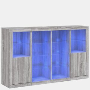 vidaXL Aparadores c LEDs 3 pcs derivados de madeira cinzento sonoma