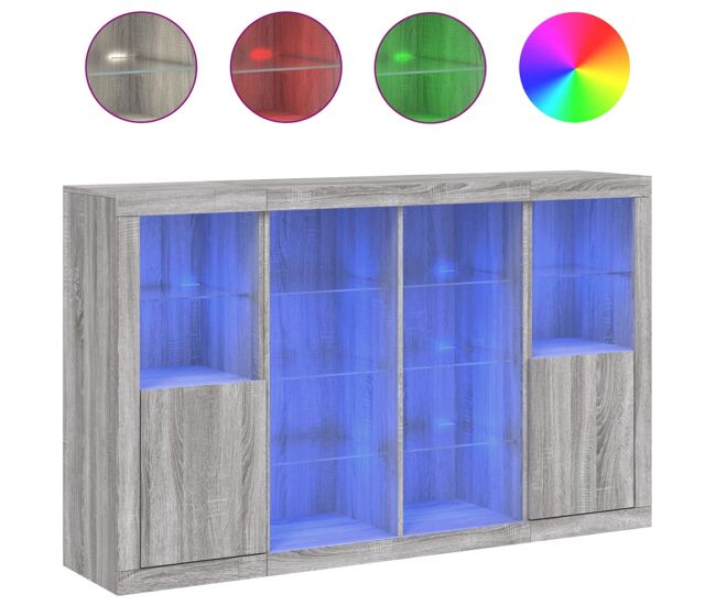 Vidaxl aparador con luz led 3 pzas madera de ingeniería gris sonoma