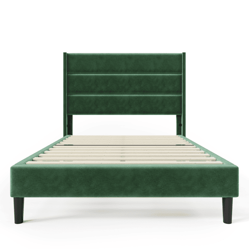 Cama estofada em veludo - 90x200cm - estilo contemporâneo - Verde