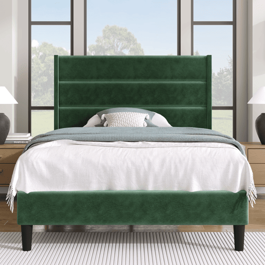 Cama estofada em veludo - 90x200cm - estilo contemporâneo - Verde
