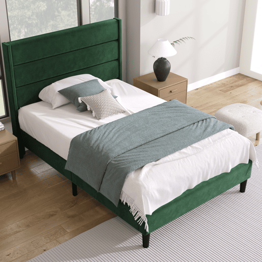 Cama estofada em veludo - 90x200cm - estilo contemporâneo - Verde