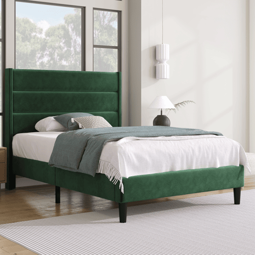 Cama estofada em veludo - 90x200cm - estilo contemporâneo - Verde