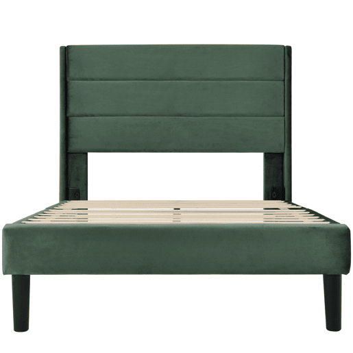 Cama estofada em veludo - 90x200cm - estilo contemporâneo - Verde