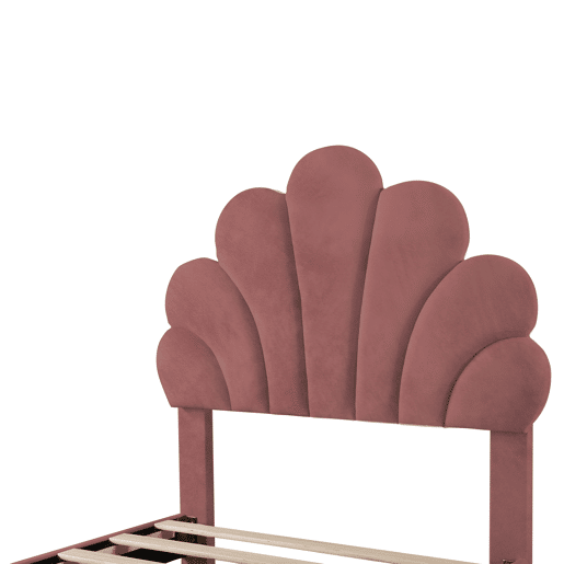Cama individual estofada em veludo com 2 gavetas - 90x200cm - cabeceira em forma de flor - com estrado de molas - Vermelho