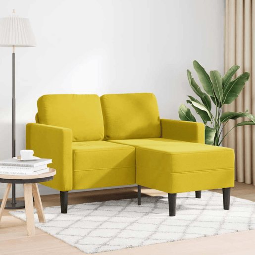 Sofá 2 lugares - Sofá fixo com Chaise em L 125 cm veludo amarela