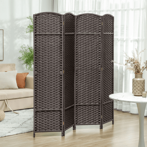 HOMCOM Biombo de 4 Painéis Separador de Ambientes Dobrável 160x170 cm Biombo Separador de Ambientes para Sala de Estar Dormitório Escritório Marrom