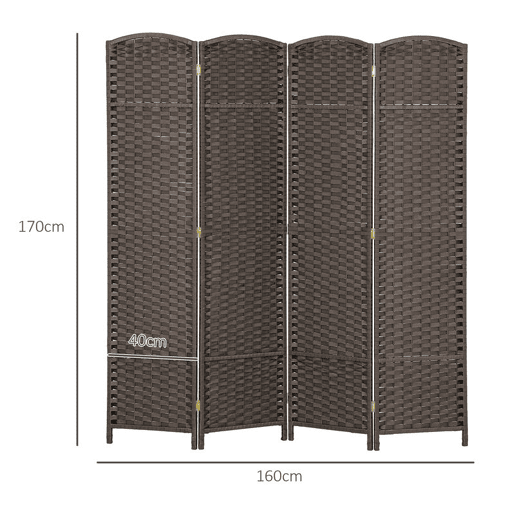 HOMCOM Biombo de 4 Painéis Separador de Ambientes Dobrável 160x170 cm Biombo Separador de Ambientes para Sala de Estar Dormitório Escritório Marrom