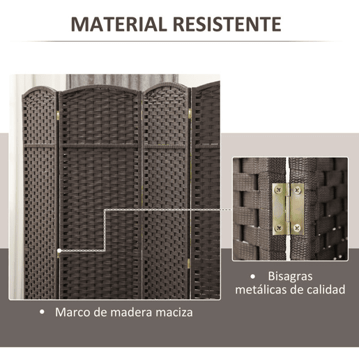 HOMCOM Biombo de 4 Painéis Separador de Ambientes Dobrável 160x170 cm Biombo Separador de Ambientes para Sala de Estar Dormitório Escritório Marrom