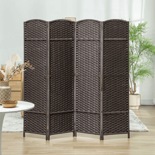 HOMCOM Biombo de 4 Painéis Separador de Ambientes Dobrável 160x170 cm Biombo Separador de Ambientes para Sala de Estar Dormitório Escritório Marrom