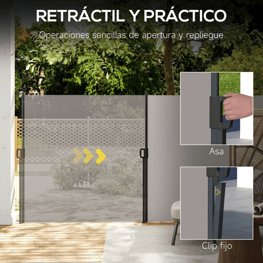 Outsunny Toldo Lateral Retrátil Toldo Enrolável de Privacidade e Proteção Solar para Jardim Varanda 300x140 cm Cinza Claro
