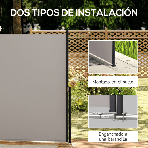 Outsunny Toldo Lateral Retrátil Toldo Enrolável de Privacidade e Proteção Solar para Jardim Varanda 300x140 cm Cinza Claro