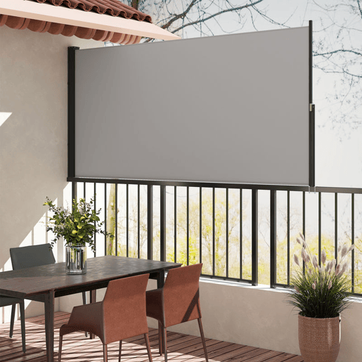 Outsunny Toldo Lateral Retrátil Toldo Enrolável de Privacidade e Proteção Solar para Jardim Varanda 300x140 cm Cinza Claro