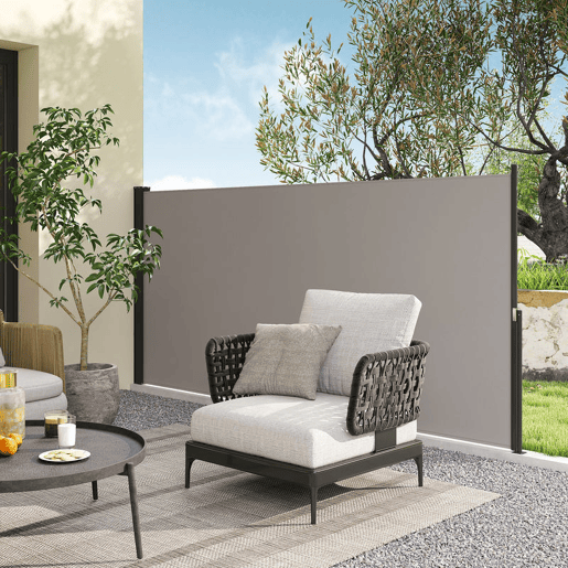 Outsunny Toldo Lateral Retrátil Toldo Enrolável de Privacidade e Proteção Solar para Jardim Varanda 300x140 cm Cinza Claro