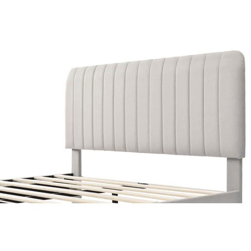 Cama de adulto estofada em tecido de linho - 140x200 cm - com cabeceira regulável e estrado de ripas - Cinzento claro