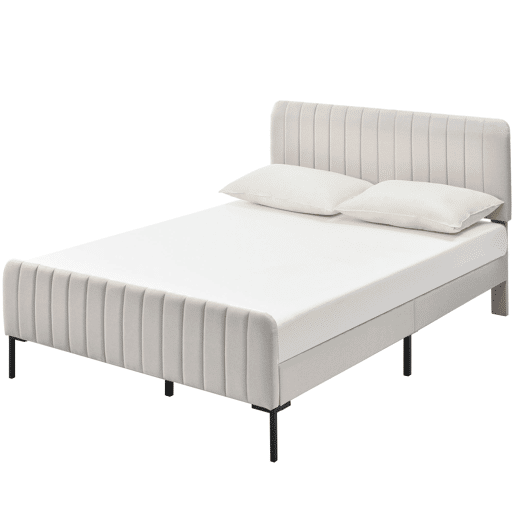 Cama de adulto estofada em tecido de linho - 140x200 cm - com cabeceira regulável e estrado de ripas - Cinzento claro