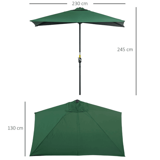 Outsunny Guarda-sol Retangular 230x130x245 cm para Parede com Manivela, Proteção UV 30+ e Tecido Poliéster Impermeável 180 gm² para Varanda, Terraço e Jardim - Verde