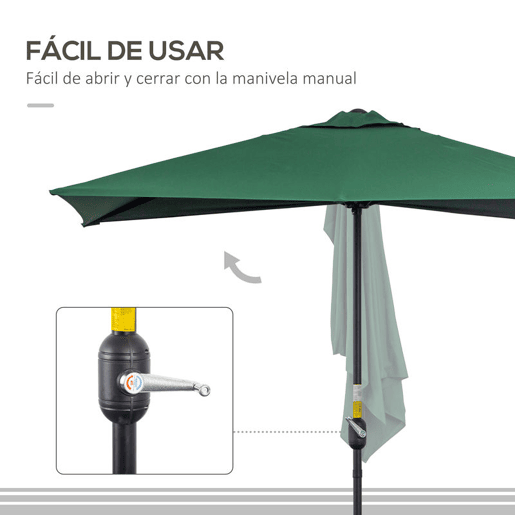 Outsunny Guarda-sol Retangular 230x130x245 cm para Parede com Manivela, Proteção UV 30+ e Tecido Poliéster Impermeável 180 gm² para Varanda, Terraço e Jardim - Verde
