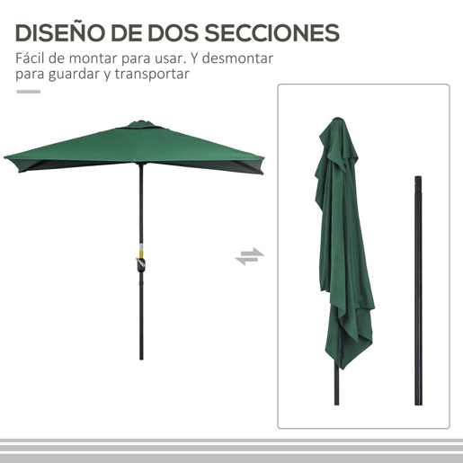 Outsunny Guarda-sol Retangular 230x130x245 cm para Parede com Manivela, Proteção UV 30+ e Tecido Poliéster Impermeável 180 gm² para Varanda, Terraço e Jardim - Verde