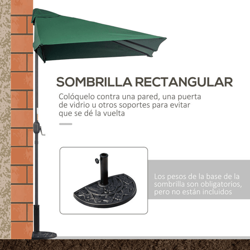 Outsunny Guarda-sol Retangular 230x130x245 cm para Parede com Manivela, Proteção UV 30+ e Tecido Poliéster Impermeável 180 gm² para Varanda, Terraço e Jardim - Verde