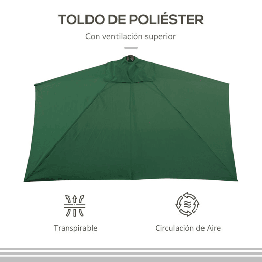 Outsunny Guarda-sol Retangular 230x130x245 cm para Parede com Manivela, Proteção UV 30+ e Tecido Poliéster Impermeável 180 gm² para Varanda, Terraço e Jardim - Verde