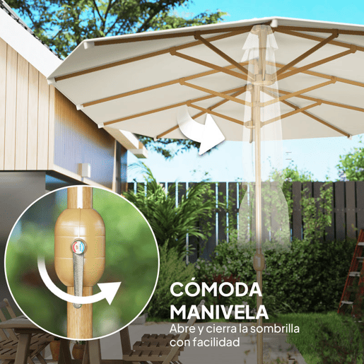 Outsunny Chapéu de Sol Duplo 4,6x2,7 m para Terraço Exterior com Manivela Manual, Resistente à Água e com Proteção Solar, Grande para Terraço, Praia e Piscina, Bege