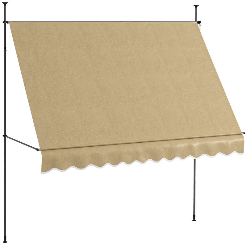 Outsunny toldo manual retráctil 3x1,2 m toldo exterior terraza enrollable altura ajustable con manivela 210-300 cm sin taladro protección uv30+ para balcón jardín beige