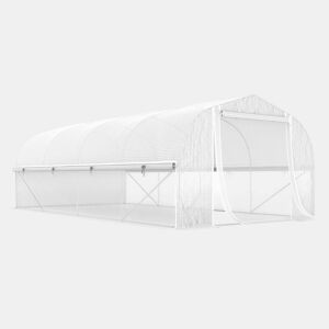 Outsunny Estufa tipo Túnel 6x3x2 m Estufa de Exterior com 8 Janelas Cobertura de PE Anti UV e Porta Enrolável com Fecho de Correr Paredes Laterais com Malha Branco