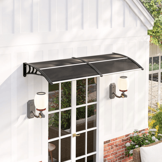 Outsunny Marquise para Portas e Janelas 196x75x23 cm Marquise de Proteção contra Sol e Chuva com Cobertura de Policarbonato Preto