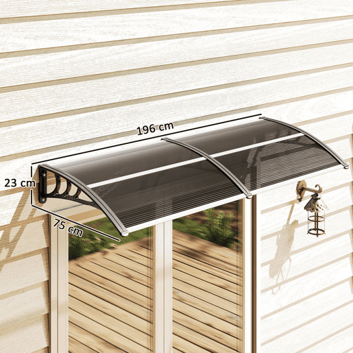 Outsunny Marquise para Portas e Janelas 196x75x23 cm Marquise de Proteção contra Sol e Chuva com Cobertura de Policarbonato Preto