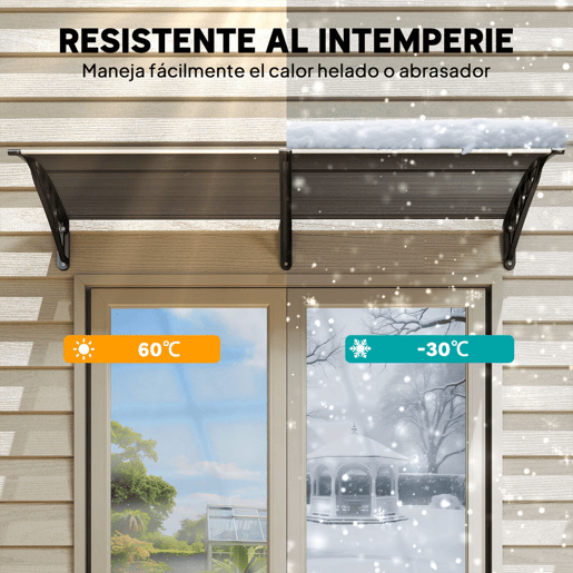 Outsunny Marquise para Portas e Janelas 196x75x23 cm Marquise de Proteção contra Sol e Chuva com Cobertura de Policarbonato Preto