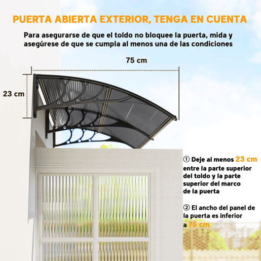 Outsunny Marquise para Portas e Janelas 196x75x23 cm Marquise de Proteção contra Sol e Chuva com Cobertura de Policarbonato Preto