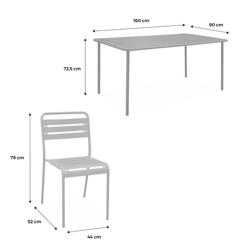 Mesa de jardim em metal com 6 cadeiras, Amelia, Terracota, 160x90x72.5 cm