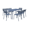 Mesa de jardim com 8 cadeiras de metal, Amelia, Azul-marinho, 141.2x80x72.5 cm