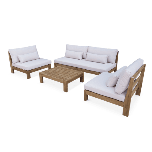 Conjunto de sofá de jardim relax em madeira, 5 lugares, Bahia, Madeira, 205x94x77 cm