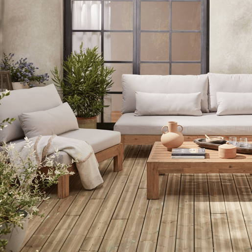 Conjunto de sofá de jardim relax em madeira, 5 lugares, Bahia, Madeira, 205x94x77 cm