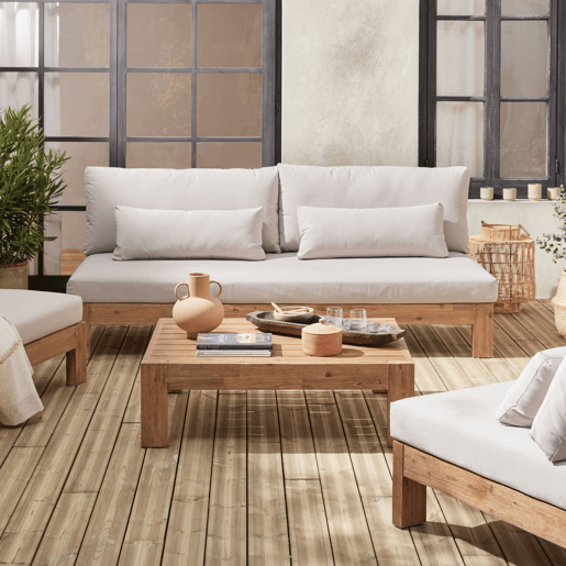 Conjunto de sofá de jardim relax em madeira, 5 lugares, Bahia, Madeira, 205x94x77 cm
