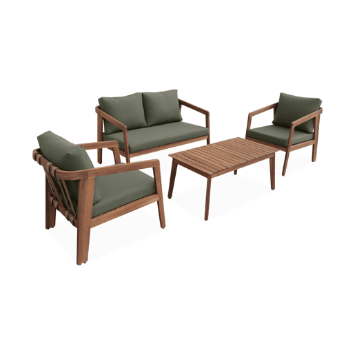 Conjunto de jardim relax de 4 lugares com sofá em madeira de acácia , Loberia, Caqui, 117x64x74 cm