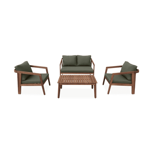 Conjunto de jardim relax de 4 lugares com sofá em madeira de acácia , Loberia, Caqui, 117x64x74 cm