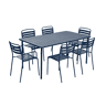 Mesa de jardim de metal 2 poltronas 4 cadeiras sillónes, Amelia, Bleu marine, 160x90x72.5 cm