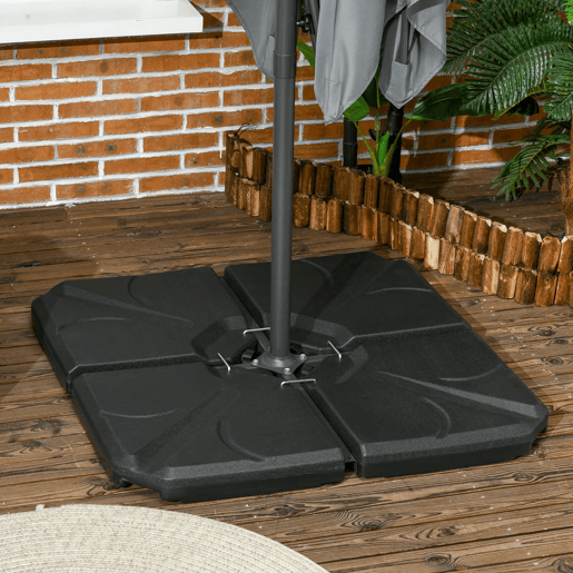 Outsunny Base para Chapéu de Sol de 4 Peças Suporte para Chapéu de Sol Recarregável com Areia 72 kg ou Água 56 kg para Jardim Pátio ou Terraço Preto