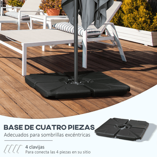 Outsunny Base para Chapéu de Sol de 4 Peças Suporte para Chapéu de Sol Recarregável com Areia 72 kg ou Água 56 kg para Jardim Pátio ou Terraço Preto